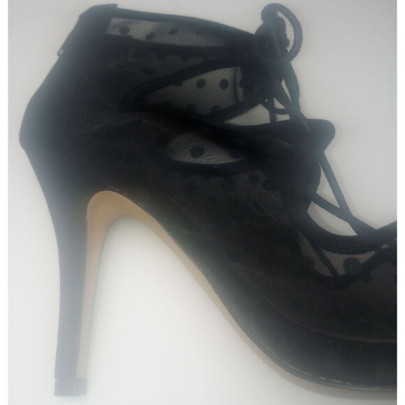 Torrid Black Polka Dot Mesh Lace Up Tie Zipper Stiletto Heels Size 9W - Picture 5 of 12